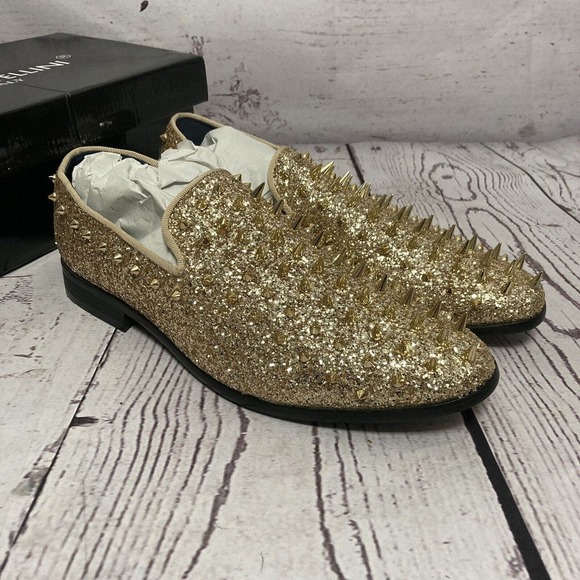 Alberto Fellini Shoes Mens Size 11‎ Gold Loafers Sparko Fashion Spiked Dressy